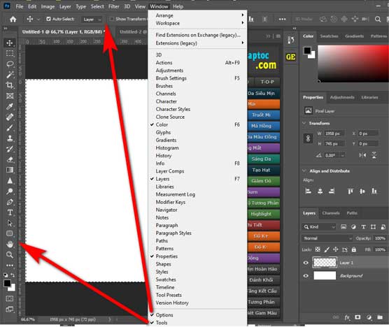 Cách lấy lại tất cả thanh công cụ phần mềm Adobe pts ai
