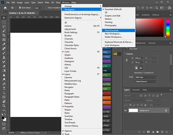 Cách lấy lại tất cả thanh công cụ phần mềm Adobe pts ai