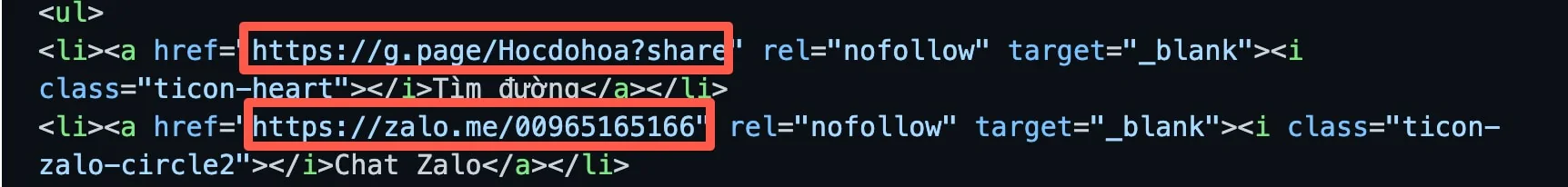 Code hiển thị hotline