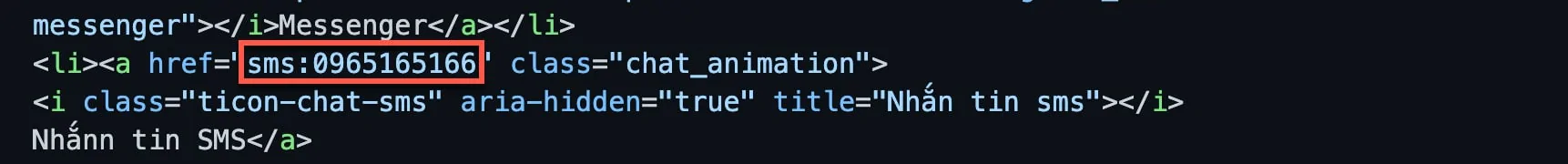 Code hiển thị hotline