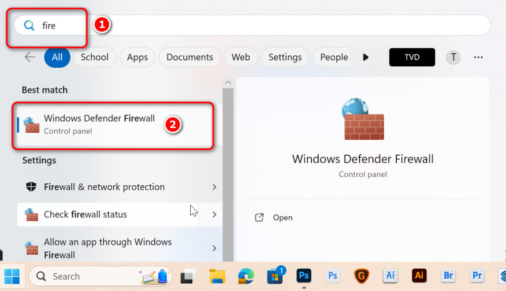 Bật tường lửa