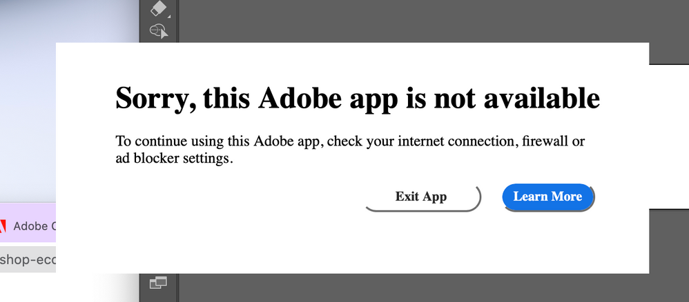 Khắc phục adobe Sorry, this Adobe app is not available