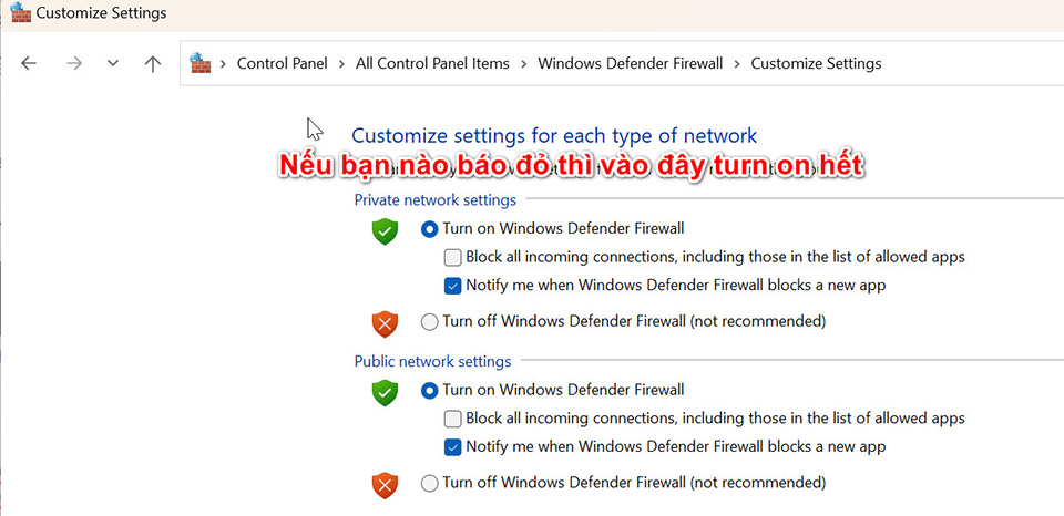 Bật tường lửa