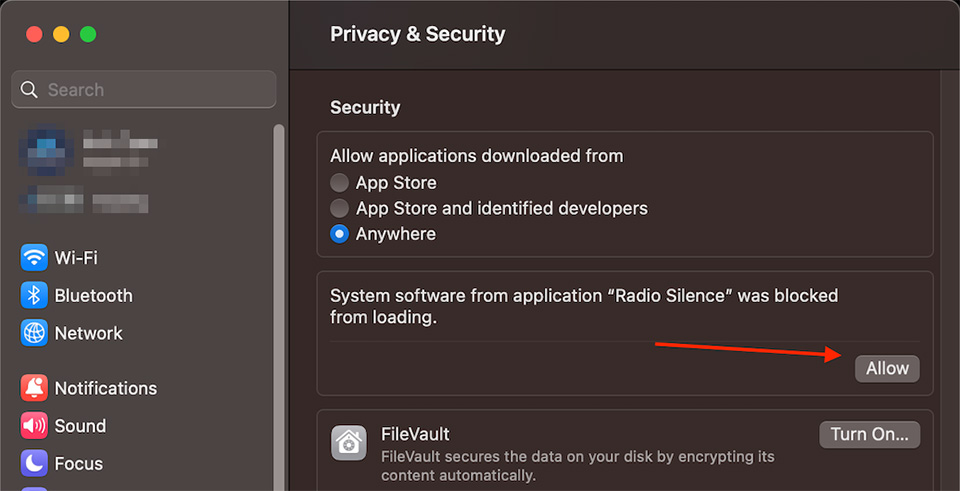 Cho phép ứng dụng chạy