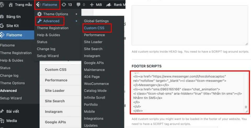 Code hiển thị hotline
